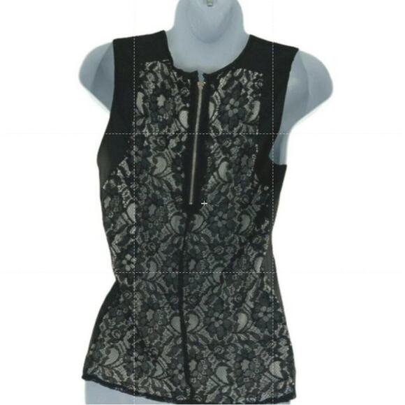 Metaphor Lace Top Womens M Petite Back Zip Sleeveless Scoop Neck Floral Casual - Picture 4 of 8